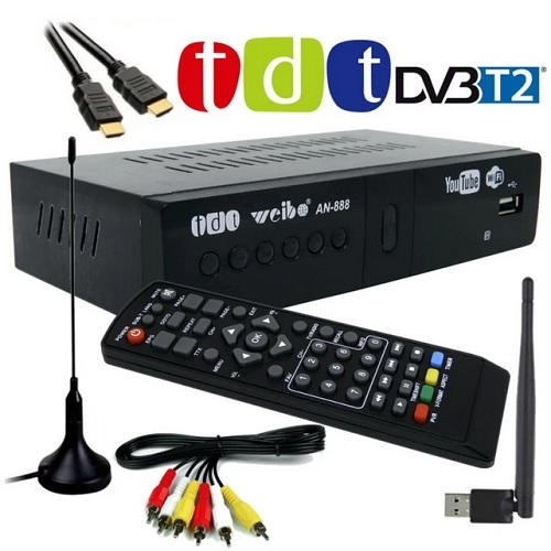 TDT CON WIFI YOUTUBE Y REPRODUCTOR MULTIMENDIA  USB MP3, MP4 INCLUYE CABLE RCA, ANTENA DE SEÑAL, PILAS, CONTROL Y CABLE HDMI